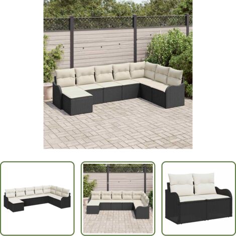 Polyrattan -  Set Divano da Giardino Nero polyrattan