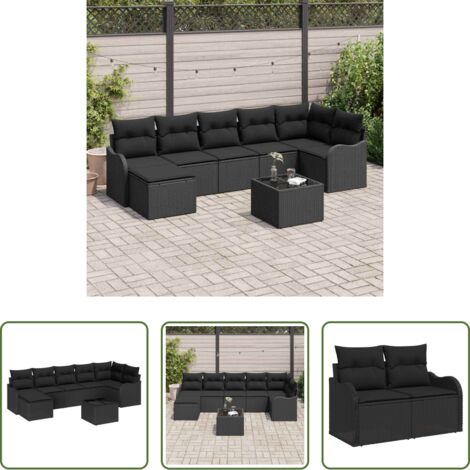 Polyrattan -  Set Divano da Giardino Nero polyrattan