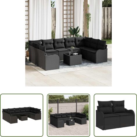 Polyrattan -  Set Divano da Giardino Nero polyrattan
