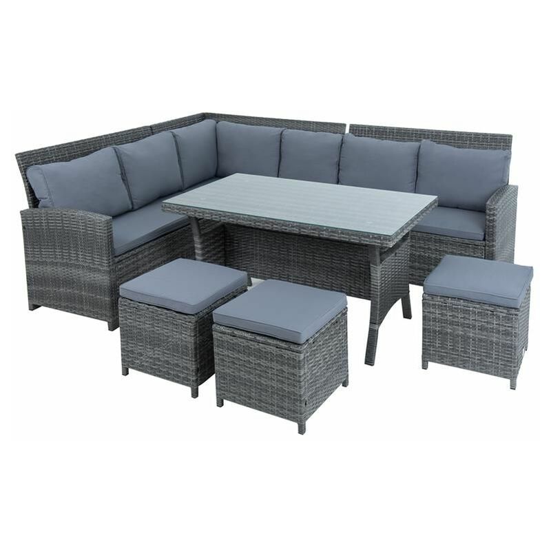 Polyrattan Sitzgruppe Essgruppe Couch Sofa Set Lounge Gartengarnitur 7tlg grau