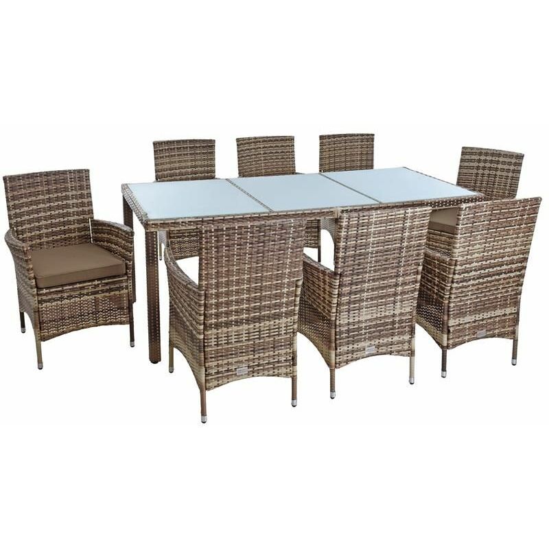 Estexo - Polyrattan Sitzgruppe Gartenmöbel Set f. 8 Personen Rattan Gartenset Beige-Braun