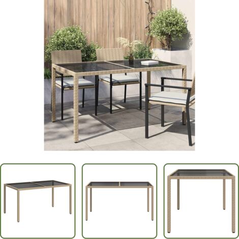 Polyrattan -  Tavolo Giardino 150x90x75cm Vetro Temperato Polyrattan Beige