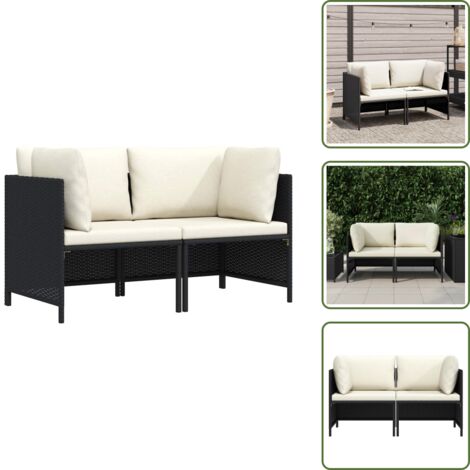 Polyrattan - vidaXL Divano da Giardino a 2 Posti con Cuscini Nero in Polyrattan - Sedile da giardino