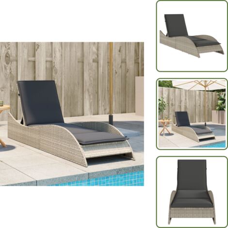 Polyrattan - vidaXL Lettino con Cuscino Grigio Chiaro 60x205x73 cm in Polyrattan - Cuscino sfoderabile