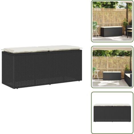 Polyrattan - vidaXL Panca da Giardino con Cuscino Nera 110x40x44 cm in Polyrattan - Seduta esterna