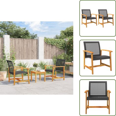 Polyrattan - vidaXL Sedie da Giardino 2pz Nere in Polyrattan e Legno di Acacia - Legno di acacia