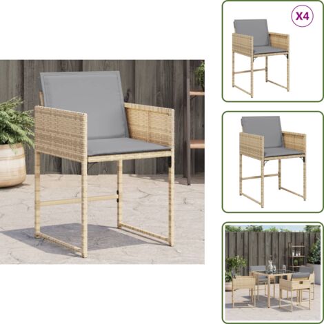 Polyrattan - vidaXL Sedie da Giardino con Cuscini 4 pz Beige Misto in Polyrattan - Cuscino sfoderabile