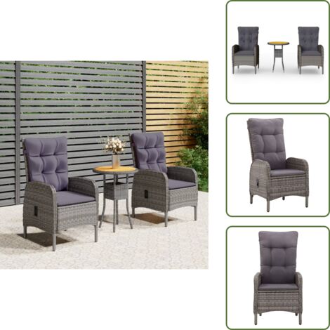 Polyrattan - vidaXL Set da Bistrot per Giardino 3 pz in Polyrattan Grigio - Acciaio