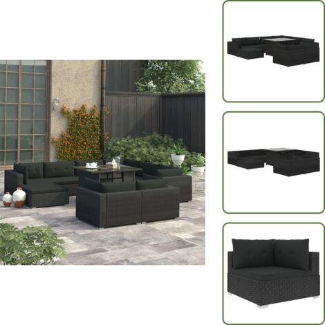 Polyrattan - vidaXL Set Divani da Giardino 10 pz con Cuscini in Polyrattan Nero - Divano angolare