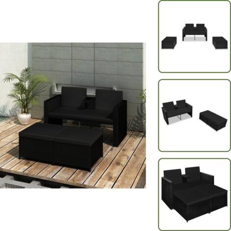 Polyrattan - vidaXL Set Divani da Giardino 3 pz con Cuscini in Polyrattan Nero - Acciaio verniciato