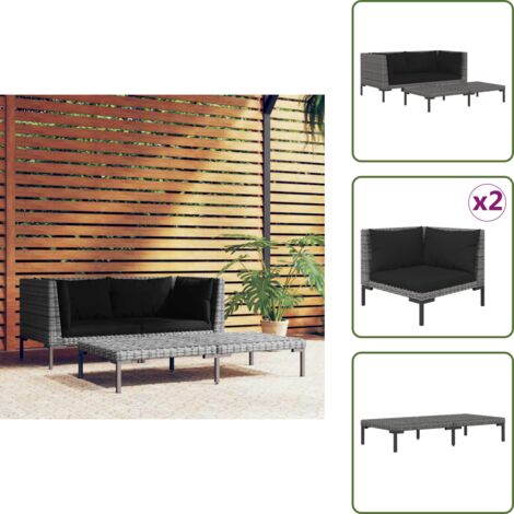 Polyrattan - vidaXL Set Divani da Giardino 3 pz Grigio Scuro Polyrattan Mezzo Tondo - Acciaio verniciato