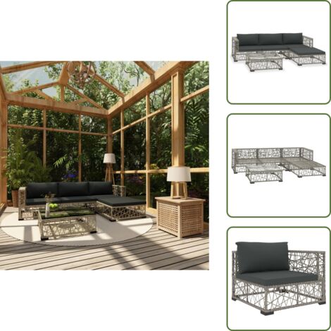 Polyrattan - vidaXL Set Divani da Giardino 5 pz con Cuscini in Polyrattan Grigio - Divano angolare