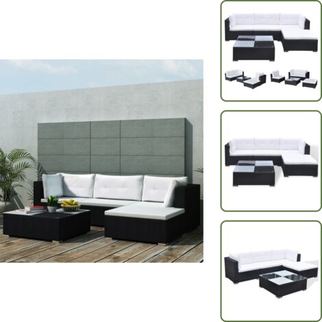 Polyrattan - vidaXL Set Divani da Giardino 5 pz con Cuscini in Polyrattan Nero - Divano angolare