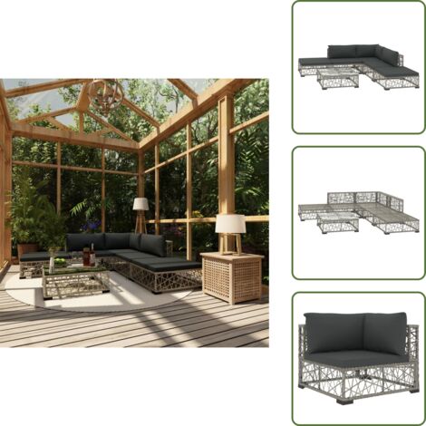Polyrattan - vidaXL Set Divani da Giardino 6 pz con Cuscini in Polyrattan Grigio - Divano angolare