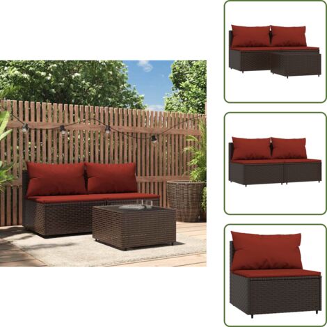 Polyrattan - vidaXL Set Mobili da Giardino 3 pz con Cuscini in Polyrattan Marrone - Acciaio verniciato