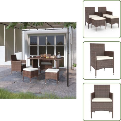 Polyrattan - vidaXL Set Sedie da Giardino e Poggiapiedi 4 pz in Polyrattan Marrone - Sedie all'aperto