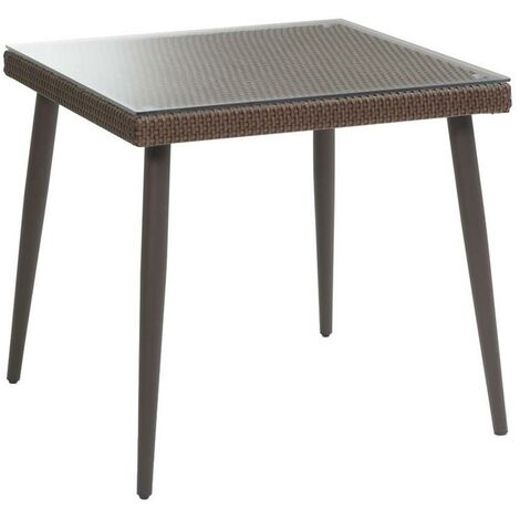Polyrattantisch Adila eckig Nussbaum mit Glas cm90x90xh77