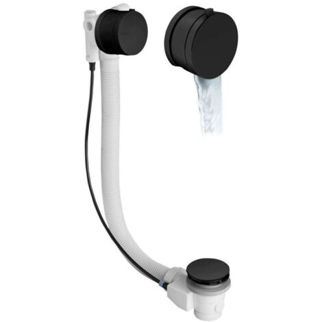 Polysan Accessoires - Garniture de vidage et de trop-plein pour baignoire, avec alimentation, avec bowden, longueur 975 mm, noir mat 71686B