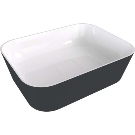 Polysan Banera - Aufsatzwaschtisch 50x35 cm, ohne Überlauf, ohne Hahnloch, anthrazit matt/weiß 14596.52