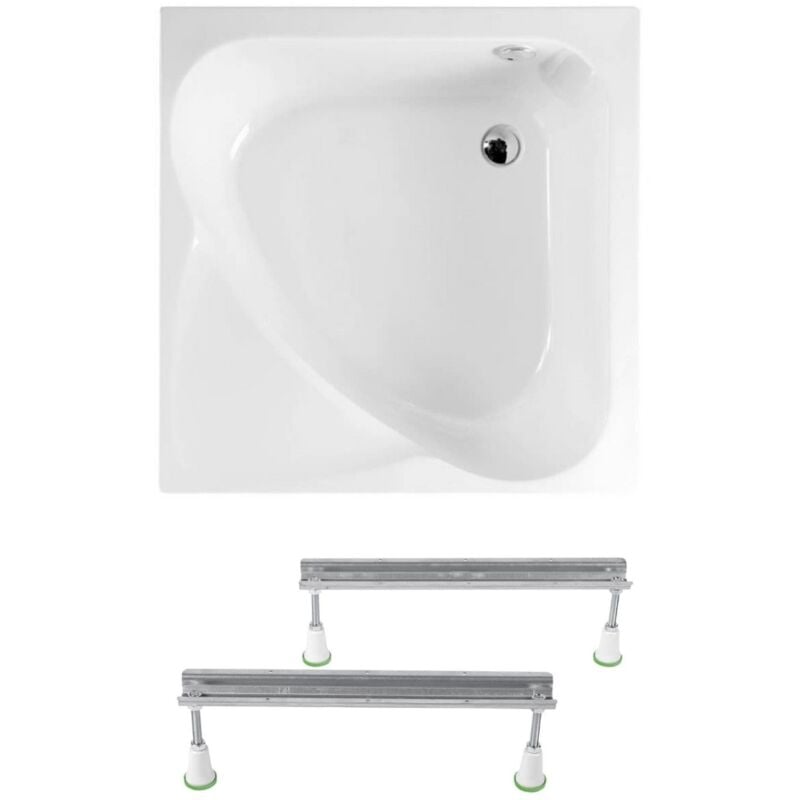 Carmen 90x90 cm baignoire d'angle gain de place 95 l en acrylique, avec pieds, orientation droite, blanc (29611-SET) - Polysan