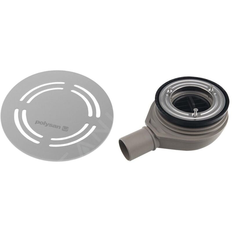 Polysan Flexia - Siphon de receveur Geberit, diamètre 90 mm, DN40, cache bonde ronde en inox 17761