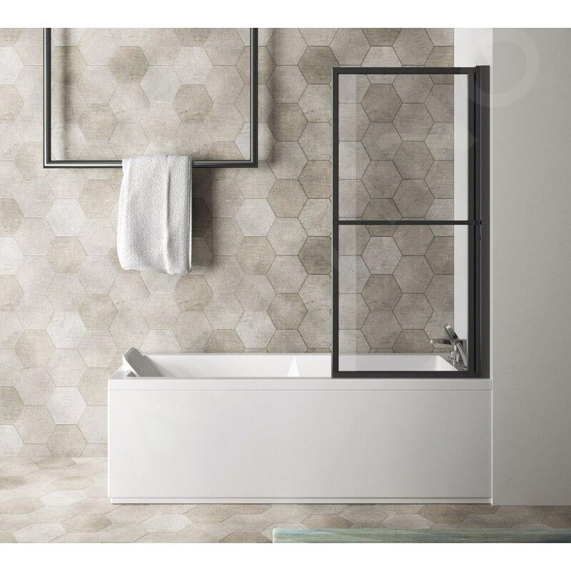 Polysan Kagera - Paroi de baignoire pneumatique 71 cm, noir mat/verre clair 30336B