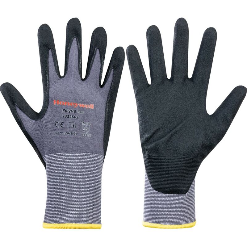 Polytril Flex Nitrile Coated Grey/Black Gloves - Size 8 - Black Grey - Honeywell