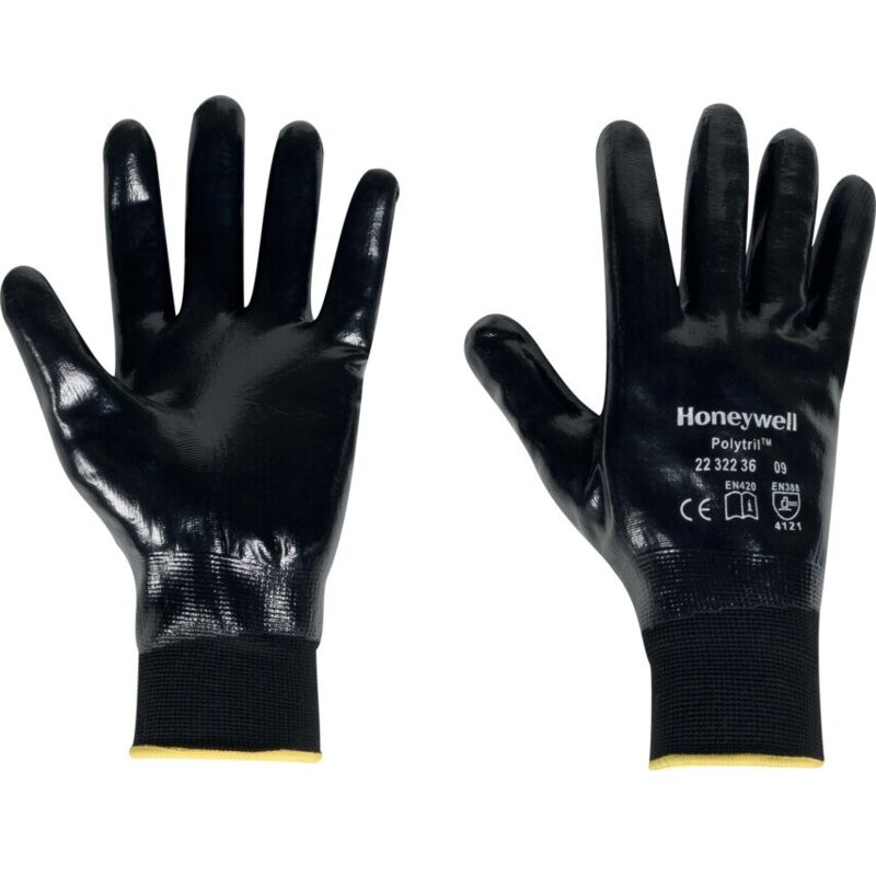 Polytril Top Palm-side Coated Black Gloves - Size 7 - Black - Honeywell