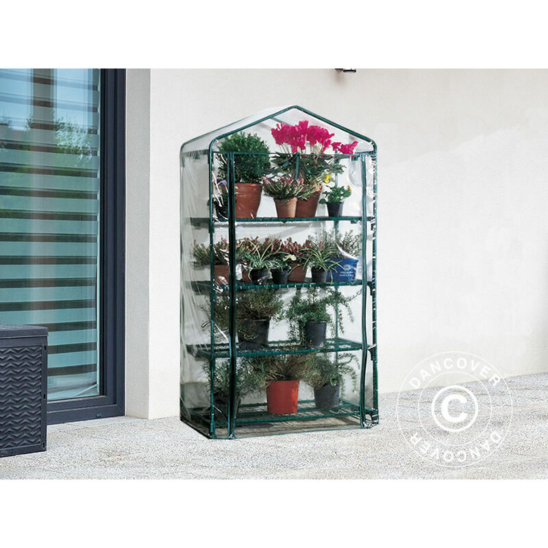 Polytunnel greenhouse w/4 shelves, 0.5x0.9x1.63 m, 0.45 m², Green/Transparent - Transparent