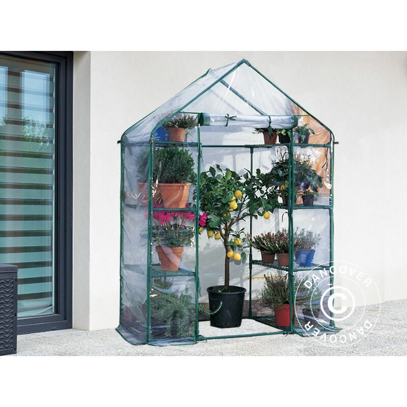 Polytunnel greenhouse w/8 shelves, 0.73x1.4x2 m, 1 m², Green/Transparent - Transparent