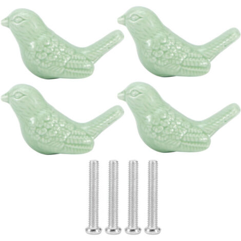 Pomelli in ceramica a forma di uccello, maniglie per cassetti e armadi, 4 set, grazioso design artistico per armadi, cassetti e guardaroba, realizzati in ceramica (VERDE)