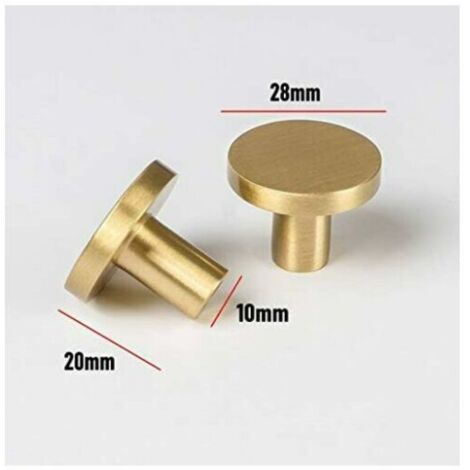 Pomelli per mobili in ottone spazzolato, pomelli per cassetti color oro per armadi, corridoi, bagni e cucine, confezione da 10 (a forma di fungo, 28 mm)