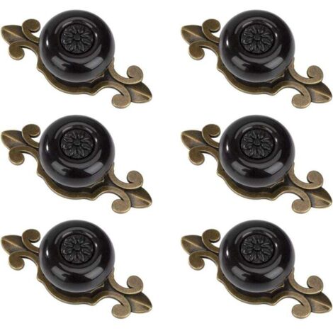 Pomelli per porte rotondi, pomelli per cassetti vintage, maniglie per cassetti con viti per armadio, ufficio, comodino, libreria, mobili, 6 pezzi, rame e nero