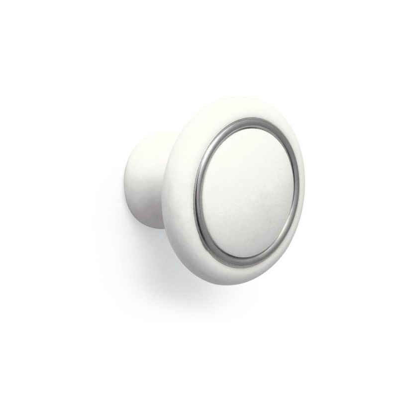 Image of Sicashop - Pomello Bagno Ring tondo Laccato Bianco con Anello cromato lucido 35 x 26 mm in pvc