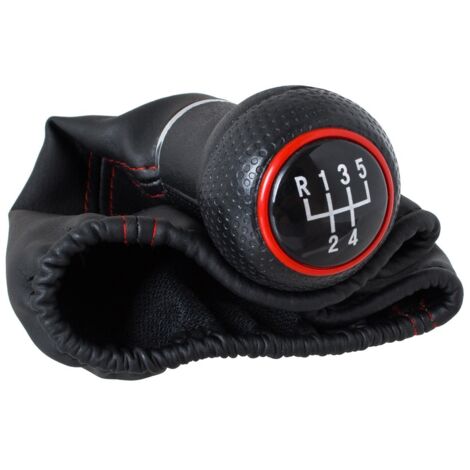 Pomello del cambio NERO Audi A3 8L 96-03 + CUFFIE NERE con FILO ROSSO ANELLO ROSSO 5 MARCE