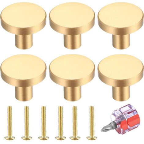 Pomello per cassetto da 6 pezzi, pomello per mobile in oro, pomello per mobile rotondo, pomello per cassetto in ottone dorato, pomello per porta da cucina per decorazione con cacciavite - 2025 mm
