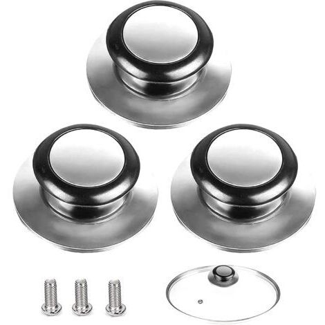 Pomello per coperchio, coperchi per pentole in 3 pezzi con manici (coperchio non incluso), manici per coperchi in vetro, bordi per pentole in acciaio inox, per utensili