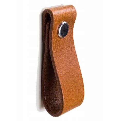 Pomello per mobili, pelle, maniglia, cognac, Black Tree + accessori e viti