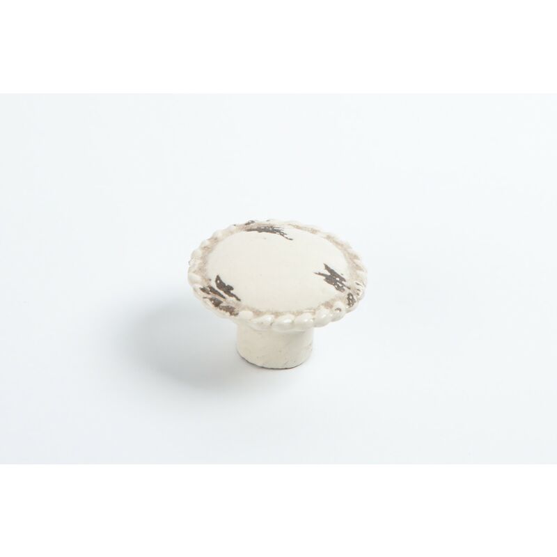 Image of REI - Pomello rotondo per mobile in porcellana color crema invecchiato H.28 x L.44 x P.44 mm