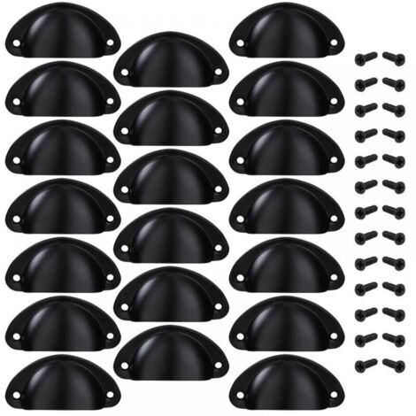 Pomello per porta e cassetto a forma di conchiglia, maniglia decorativa per mobili, cassetti, armadi e credenze, con viti, 20 pezzi, nero