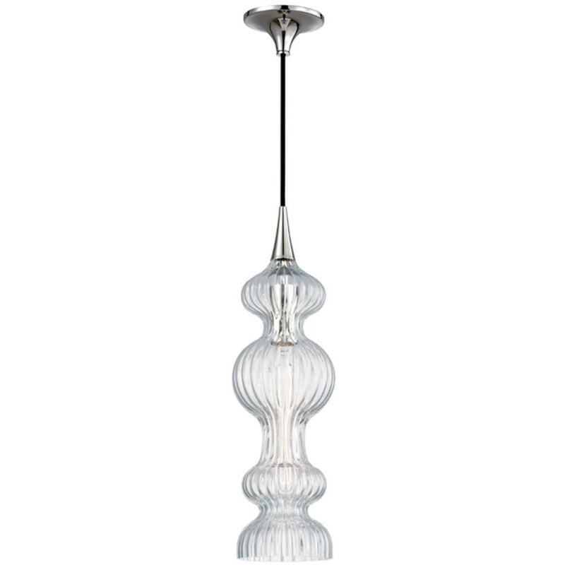 Pomfret Luminaire suspendu à 1 ampoule avec verre transparent, nickel poli, verre