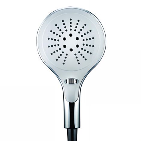 Pomme de douche 3 jets, large diamètre d'aspersion, système anti-calcaire, chromé et gris