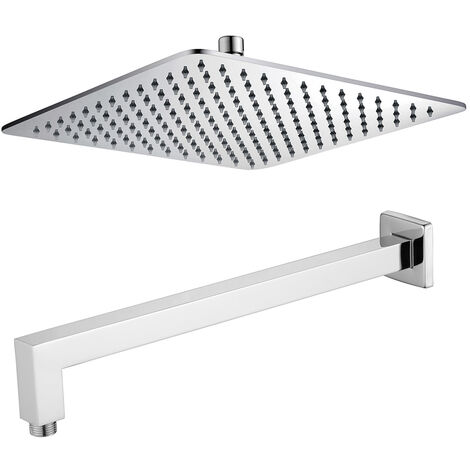 Pomme de douche carrée en inox 30x30 épaisseur 4 mm avec bras de douche