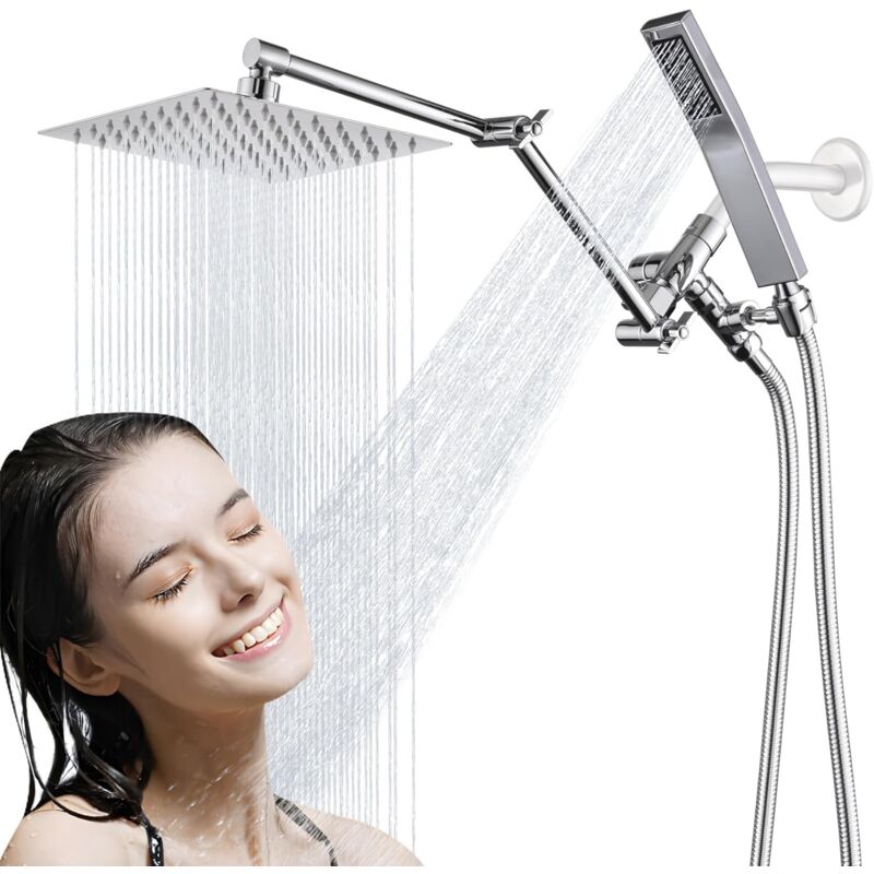 Pomme de douche entièrement en métal avec douchette combinée, pomme de douche à effet pluie de 12 po avec inverseur à 3 voies, pomme de douche à