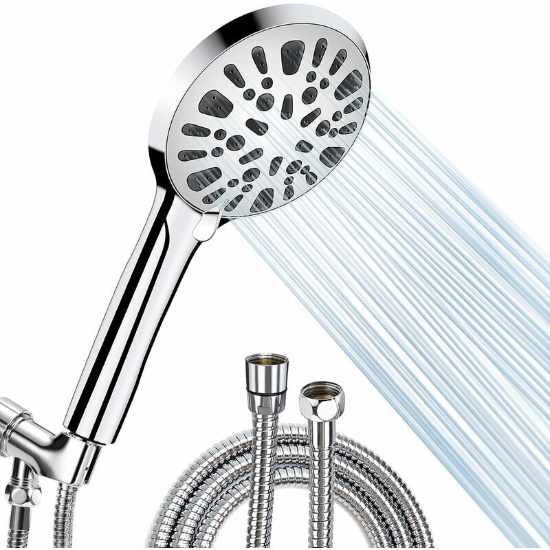 Ensoleille - Pomme de douche et tuyau, pomme de douche à pression en acier inoxydable 9 pulvérisateur grande économie d'eau Powerfp Tiche de douche