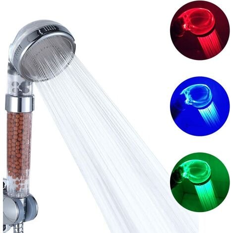 Pomme de douche led 3 couleurs tête de douche température douchette spa Chrome ABS pour accessoires de salle de bains