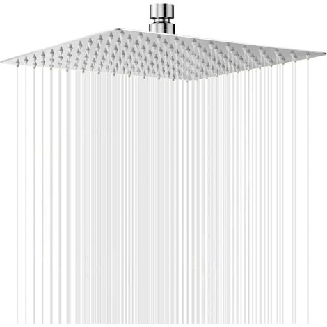 Pomme de Douche Pluie 30 cm Carrée, Douche Haute Pression 12’’ Ultra Fine, Tête de Douche Carrée Inox, Jets Anti-Calcaire, Économie d’Eau, Installation Facile Rain Shower