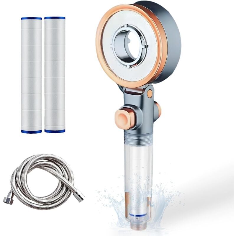 SNQ - Pomme de Douche,Anti Calcaire Douchette avec Filtre,Pommeau de Douche Haute Pression avec 3 Types de Jet,avec Tuyau de 1,5 m et 2 élément