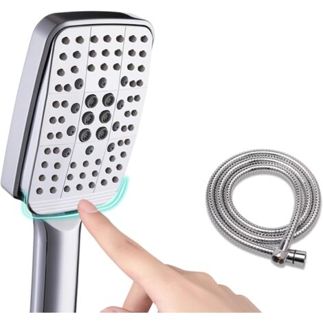 Pommeau de douche 6 types de jets en spray haute pression avec tuyau en acier inoxydable de 1,5m et embout universel en silicone respectueux de l'environnement pour la douche et le spa