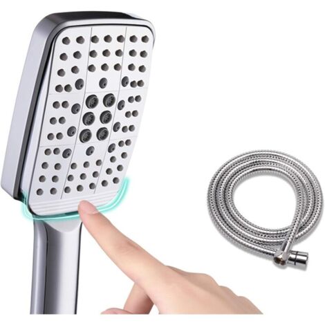 Pommeau de douche 6 types de jets en spray haute pression avec tuyau en acier inoxydable de 1,5m et embout universel en silicone respectueux de l'environnement pour la douche et le spa